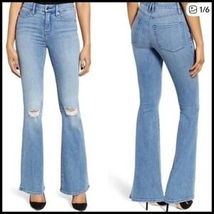 Good American Good Flare GF899T Distressed Blue501 Y2K Boho High Rise Women 4 27